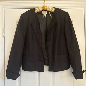 Talbots 100% Irish Linen Open Front Women’s Sz 10 Black Blazer Jacket Vtg